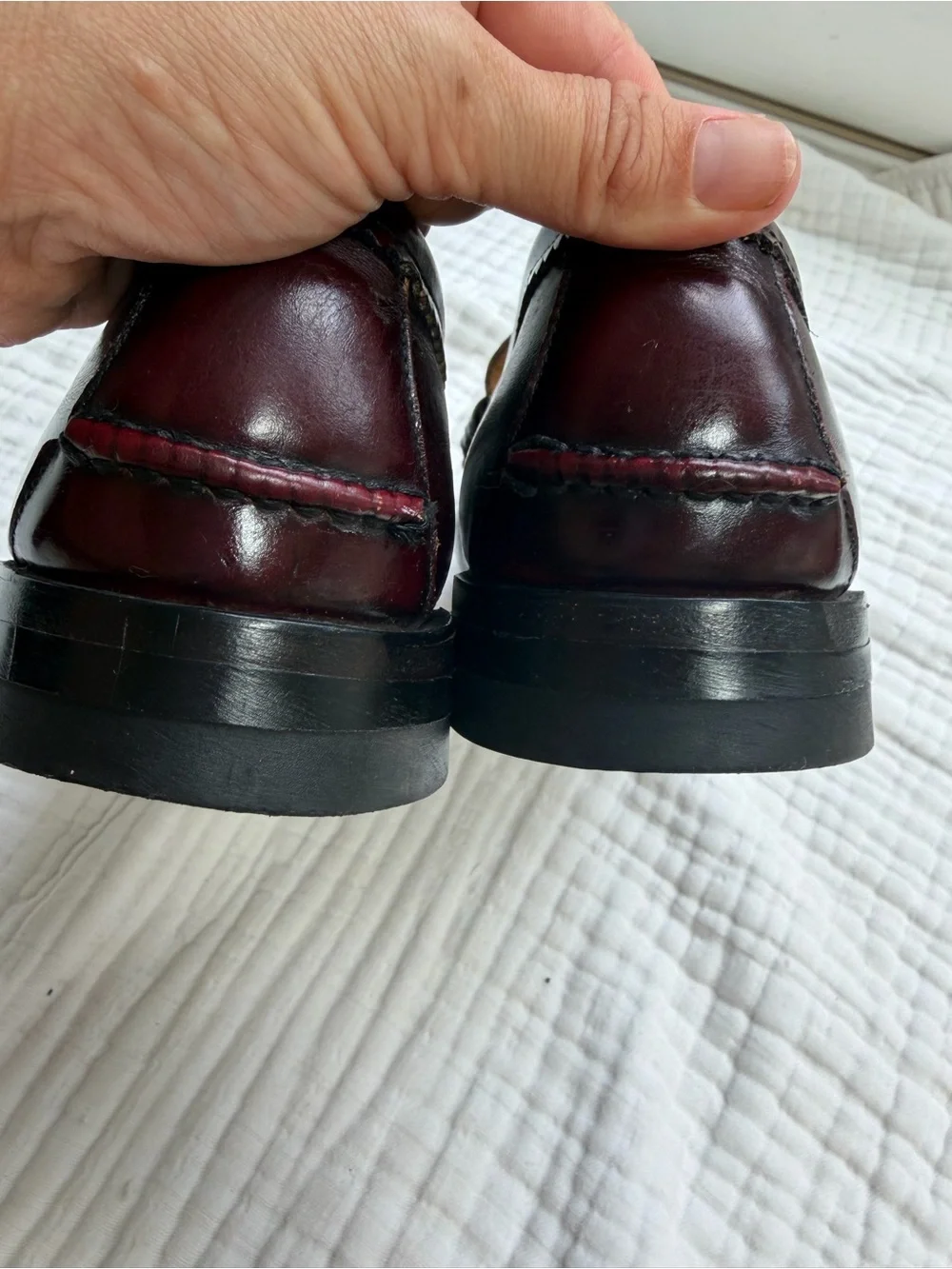 Vintage Hanover Handsewn Burgundy Leather Penny Loafers Made USA Men’s 12 D